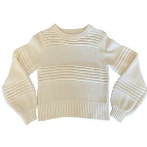 Sanica white stripe embossed openwork knit sweater size small